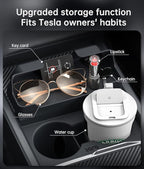 for Tesla Cup Holder Insert, 2-in-1 for Model Y Juniper(2025/2026)& Model 3 Highland(2024/2025) with Storage Compartment - Bl