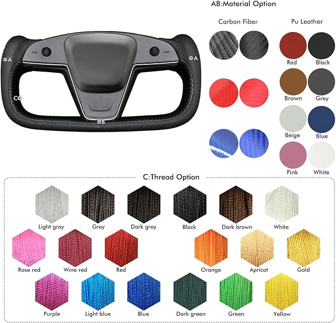 MEWANT Hand Stitched Tesla Model S Yoke Steering Wheel Cover Wrap for Tesla Model S 2021-2023 / Model X 2021-2023 Tesla Yoke Steering Wheel Accessories(3D Style)