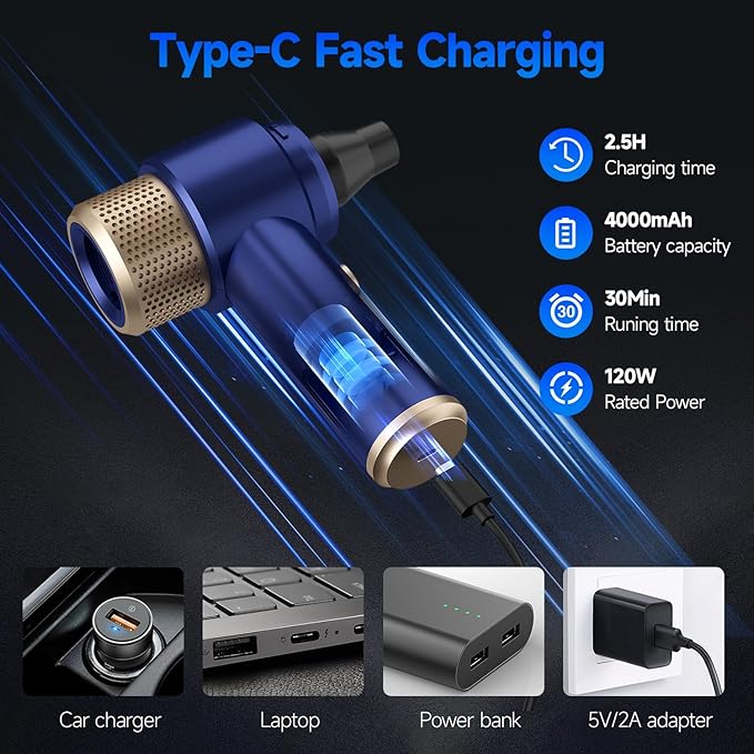 Car Vacuum Cleaner, 16000PA Mini Car Vacuum Cordless Powerful, 7 in 1 Portable Handheld Vacuum Cordless with LED Light, Dual 