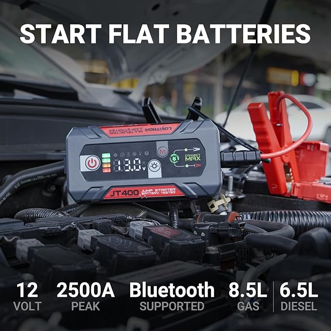 LOKITHOR JT400 2500A Portable Jump Starter with Battery Tester, 12V Car Battery Jump Starter for Up to 8.5L Gas or