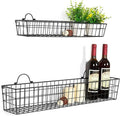 MyGift 2pcs 30-Inch Wire Baskets for Storage and Organization, Rustic Black Wall Mounted Metal Display Racks