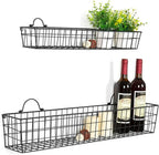 MyGift 2pcs 30-Inch Wire Baskets for Storage and Organization, Rustic Black Wall Mounted Metal Display Racks