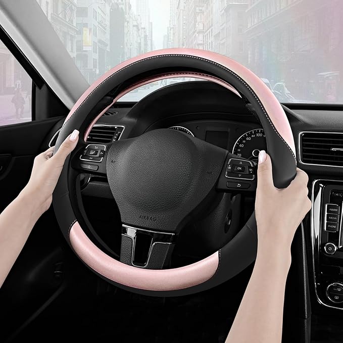Road Comforts Steering Wheel Cover – Breathable Leather Steering Wheel Cover, Anti-Slip Grip, Universal Fit 14.5” to 15”, Hea