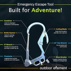 OUTDOOR ELEMENT Fire Escape, Emergency Escape Tool, Seatbelt Cutter, Window Breaker, Multi Tool, Fire Starter, Carabiner, and