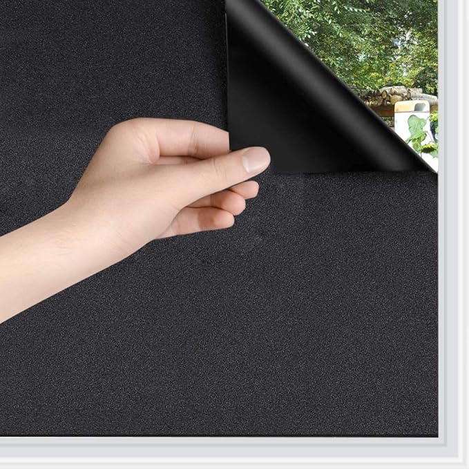 WPCTEV Static Cling Total Blackout Privacy Window Film Cover 100% Light Blocking No Glue Black Window Tint for Home Room Darkening Easy Removal 35.4 Inch x 13.1 Feet