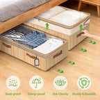 Livole Bamboo Under Bed Storage with Wheels, 6-10 inches Height Adjustable Underbed Storage Containers, 92L XXXL Large Rollin