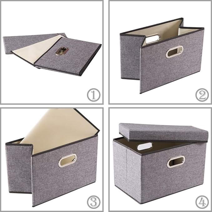 PRANDOM Foldable Storage Boxes with Lids [1-Pack] Linen Fabric Collapsible Storage Bins Organizer Containers Baskets Cube wit
