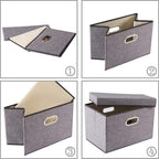 PRANDOM Collapsible Storage Containers with Lids [5-Pack] Linen Fabric Foldable Storage Bins Boxes Organizer Baskets Cube wit