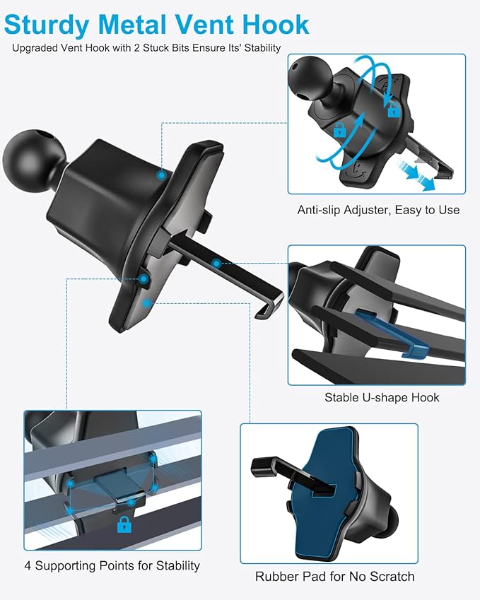 woleyi Car Vent Tablet Mount, Air Vent Clip Tablet Holder for Car with Adjustable Metal Hook Clamp, Compatible with iPad Pro/Air/Mini, Galaxy Tabs/Z Fold, iPhone, More 4.7-13" Cell Phones and Tablets