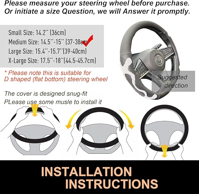 PINCTROT D Shaped Comfy Grip Steering Wheel Cover, Anti-Slip Design, Flat Bottom 14.5-15 Inch(Silicone White)