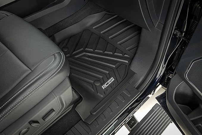 Rough Country Flex-Fit Front Floor Mats for Ford F-250/F-350 Super Duty (2017-2025) Crew Cab - Custom All-Weather Non-Slip TPE Liners w/Spill Saver Lip