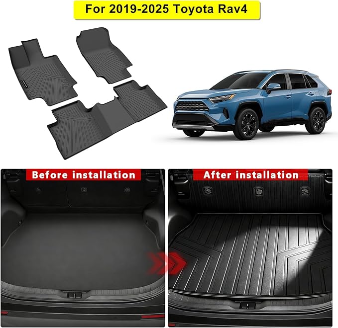 TPE Floor Mats for Toyota RAV4 2019-2025 All Weather Car Floor Liners Fit Toyota RAV4 2019-2025 Cherokee Accessories Black ﻿