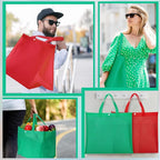 Boao 48 Pack Reusable Grocery Bags 13''L x 9.4''W x 15''H Large Foldable Shopping Tote Bag Non Woven with Handle and Button