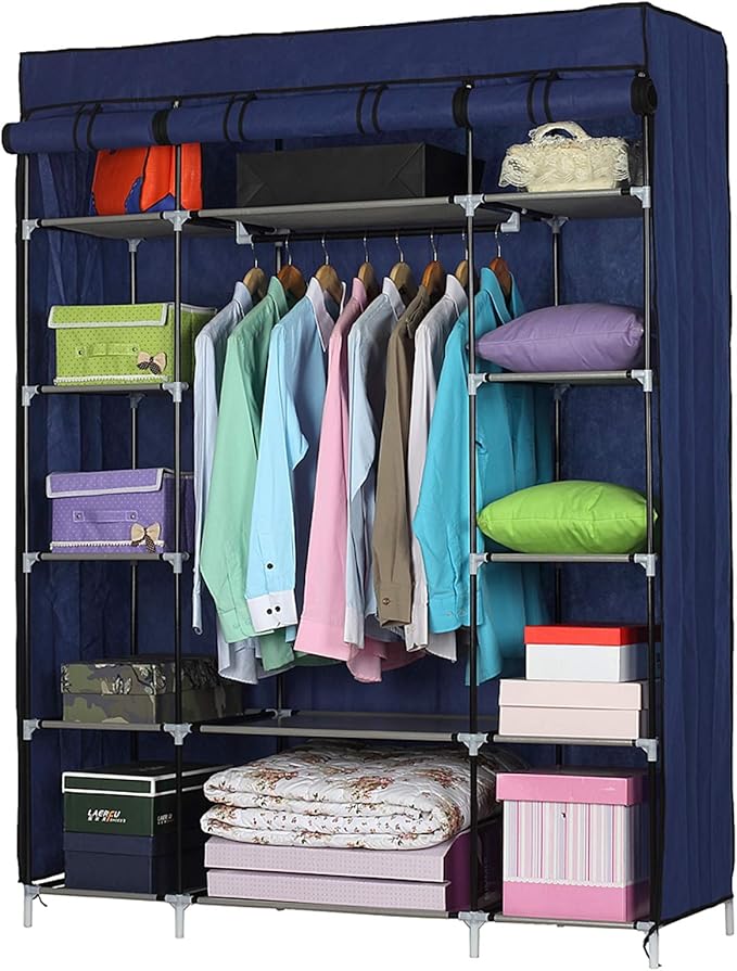67" Portable Closet Storage Organizer Wardrobe Clothes Rack,Covered Garment Rack,Steel Tube Clothes Storage Organizer,Freesta