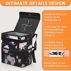 3 Gallons Car Trash Can with Lid, Car Bag Bin Hanging Waterproof Automotive Garbage Cans Leak Proof Vehicle Trash Can Black Floral
