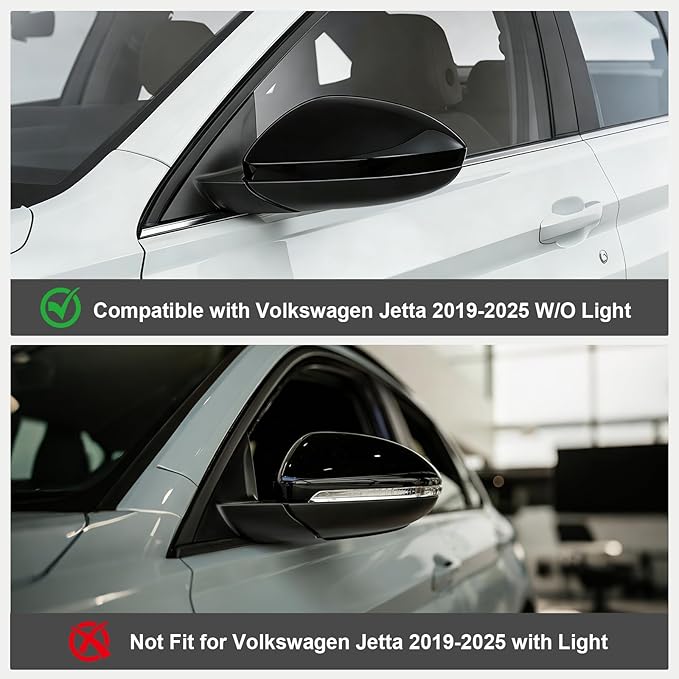 Left Driver Side Mirror Cap Compatible with Volkswagen Jetta 2019-2025, Door Rearview Mirror Cover Fit for Jetta US Version Without Turn Signals Replace 17A857537AGRU 17A857537GRU - Glossy Black