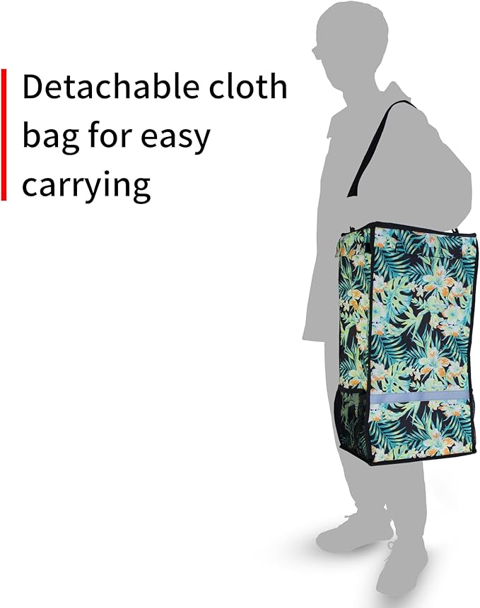 TMZ Heavy-Duty Foldable Shopping Cart with Removable Insulated Bag & Hooks - Lightweight 110 lbs Capacity Grocery Luggage Cart for Market, Travel, Laundry (Tropic Style)