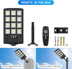 Solar Street Lights Outdoor Waterproof,6500K 320° Wide Angle Solar Flood Light, LED Parking Light with Motion Sensor and Remo