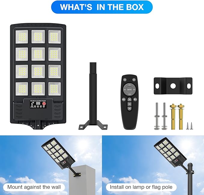 Solar Street Lights Outdoor Waterproof,6500K 320° Wide Angle Solar Flood Light, LED Parking Light with Motion Sensor and Remo