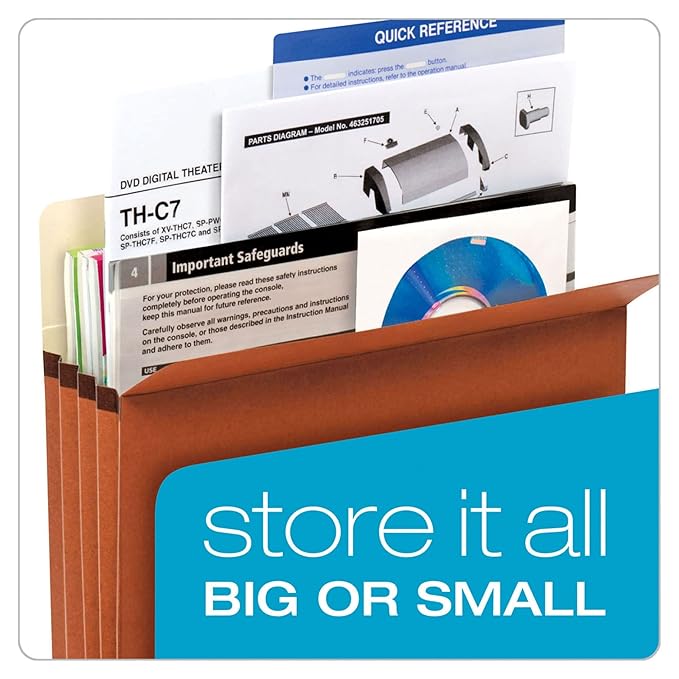 Pendaflex Expanding File Pockets, Letter Size, 5.25" Expansion, Reinforced with DuPont™ Tyvek® Material, Redrope, 10 per Box 