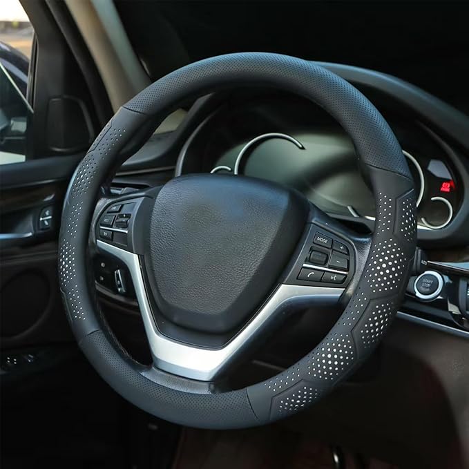 Leather Steering Wheel Cover for Chevy Silverado 1500 2500 3500, for GMC Sierra 1500 2500 3500, for Toyota RAV4 Corolla Camry