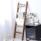 FUIN 5ft (58") Wood Blanket Ladder Living Room Decorative Wall Leaning Farmhouse Quilt Display Holder Shelf Rustic Wooden Tow