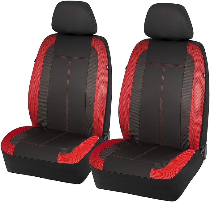 PIC AUTO Low Back Car Seat Covers - Sports Carbon Fiber Mesh Design, Two Front Set, Airbag Compatible, Universal Fit for Most