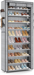 VTRIN Vertical Narrow Shoe Rack Organizer Tall Shoe Rack for Closet Entryway 10 Tier Non-Woven Cover Shoe Shelf Holds 36-41 P