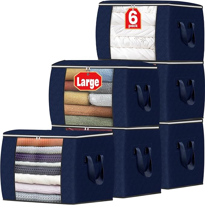 Fab totes 24 Gallons Clothes Storage, Foldable Thick Fabric Blanket Storage Bags,Containers for Organizing Bedroom, Closet, C