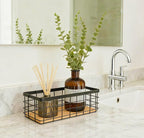ShabbyDecor Small Metal Wire Basket Detachable Wood Base Storage Organizer Bathroom Counter Storage Organizer for Makeup, Per