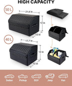 Owleys Car Storage Organizer Bundle - Two Foldable Crates For Groceries, Gear & Trips - Durable SUV And Truck Storage Set -