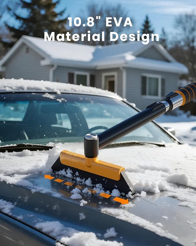 helloleiboo 43.7" Extendable Ice Scrapers for Car Windshield for 12 Adjustable Length Settings with Foam Grip and 360° Pivoting Brush Head Detachable Snow Brush for Truck SUV(Orange)