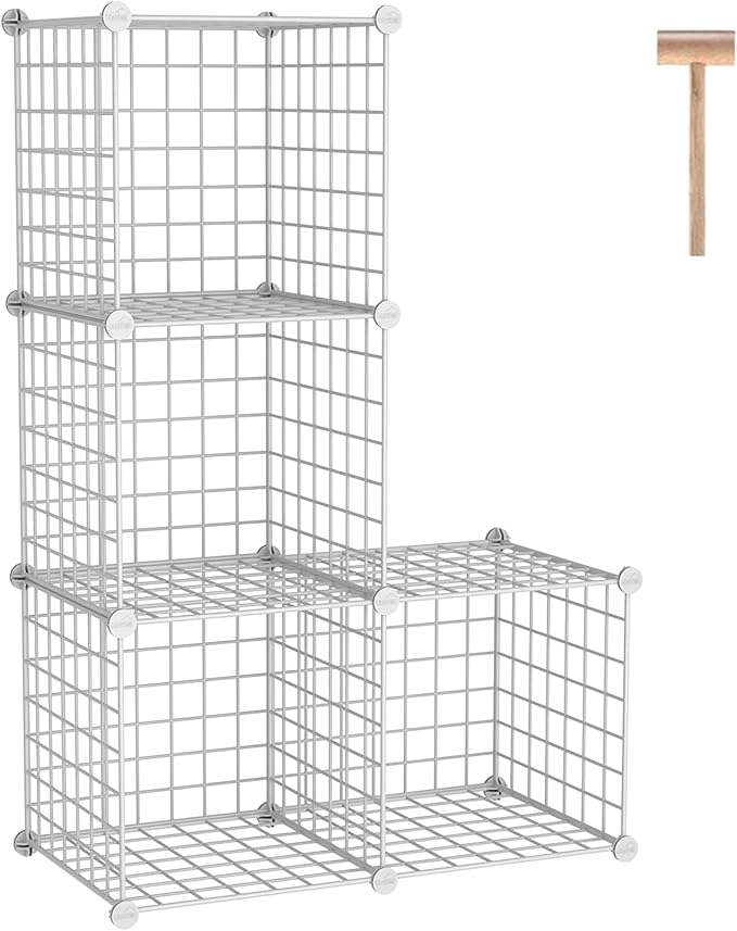 C&AHOME Wire Cube Storage, 4-Cube Storage Organizer Metal, C Grids Storage Bins Shelving, Modular Bookshelf Shelf, Closet Cab