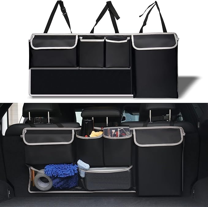 UYYE Trunk Hanging Organizer, Backseat Bag, Car Interior Accessories with 4 Pockets & 2 Mesh Pouches for Groceries, Will