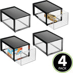 mDesign Plastic Desk Organizer and Storage Bin w/Pull Out Drawer - Stackable Office Storage Container for Office Supplies - D