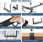 TICONN Over The Door Hooks, 5 Heavy Duty Tri Coat Rack All Metal Coat Hanger for Bathroom Bedroom Dorm (Matte Black, 1PK, Fit