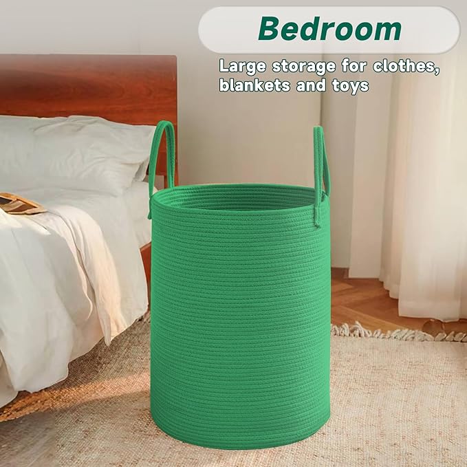 JMvicyroam Large Woven Laundry Basket Hamper,80L Cotton Rope Storage Bin for Blankets,Toys and Clothes,Decorative Tall Nurser