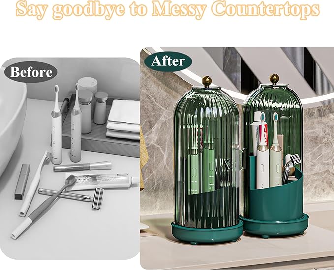 Toothbrush Holders with Cover, Drainage Rotating Electric Toothbrush Organizer, 3 Slots Tooth Brush Holder for Bathroom Count