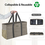 BALEINE Extra Large Utility Tote Bag with Reinforced Wire Frame, Reusable Grocery Bag for Shopping, Picnic (Beige, 22''x12''x10'')