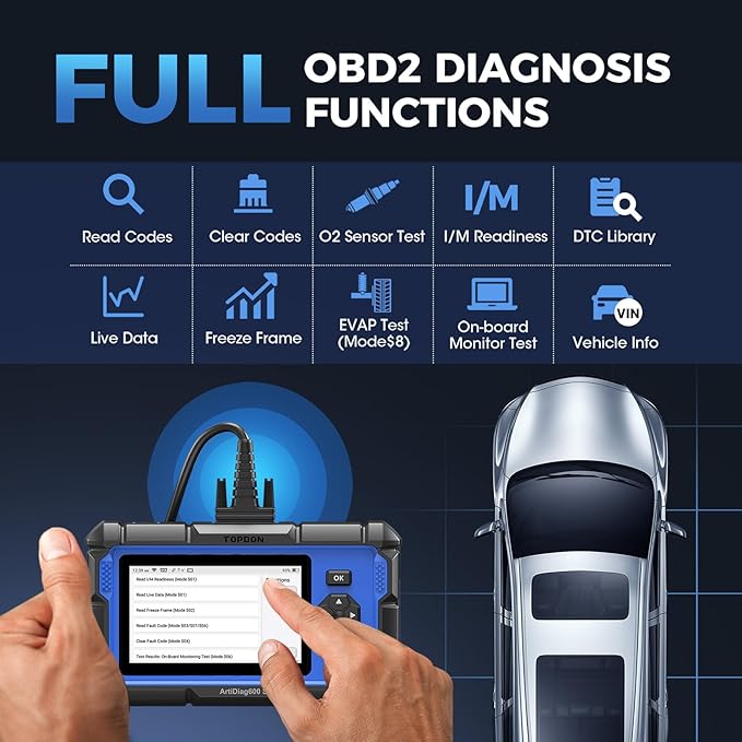OBD2 Scanner TOPDON AD600S Scan Tool, Code Reader, Diagnostics Scanner for ABS/SRS/AT/Engine, 9 Reset Services,