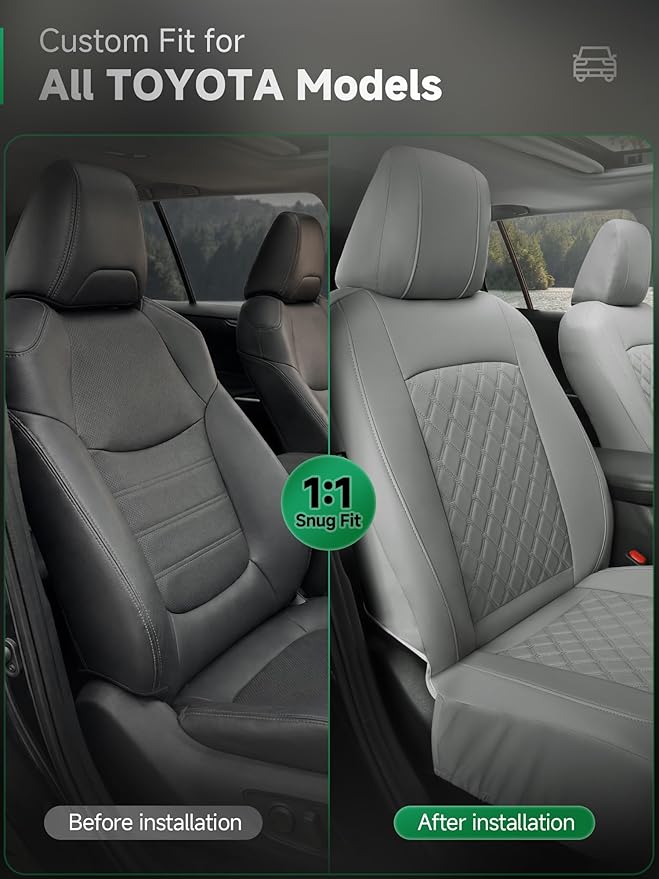GIANT PANDA 2PCS Front Car Seat Cover for Toyota Rav4 Camry Highlander Corolla Prius Corolla Cross Venza Avalon, Faux Leather