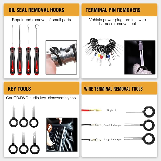 GOOACC 238Pcs Trim Removal Tool, Auto Push Pin Bumper Retainer Clip Set Fastener Terminal Remover Tool Adhesive Cable Clips K