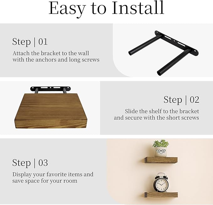 BGMG Small Wood Floating Shelves 8 inch Set of 2, Rustic Wooden Wall Mount Shelves for Bathroom Living Room Bedroom Kitchen F