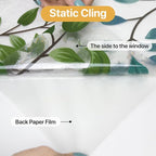 Spring Window Clings Decorative,3D Rainbow Window Privacy Film Sunroof Stained Glass Film, Non-Glue Static Cling Tint for Home Room Bathroom Glass Door Decor(Green Leaves, 16.9" x 39.4")