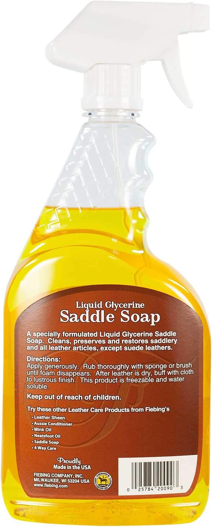 Fiebing's Liquid Glycerine Saddle Soap for Leather (32 oz) - Smooth Leather Cleaner & Conditioner to Soften, Protect & Restor