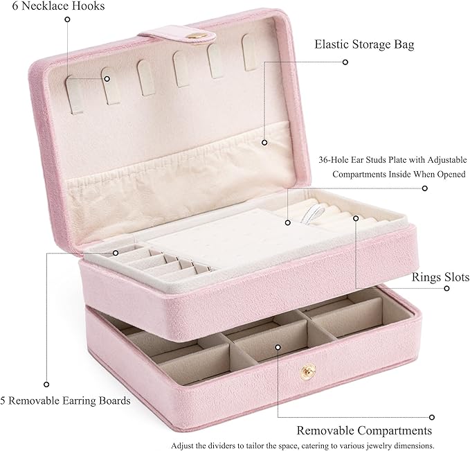 MODENGKONGJIAN Jewelry Organizer Box, 2-Layer Large Jewelry Storage Case, Portable Travel Jewelrys Display Holder for Earring