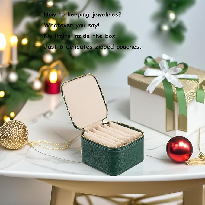 VLANDO Travel Jewelry Box Organizer – Portable PU Leather Jewelry Case with 6/8/12 Zippered Pouches, Compact Storage for Earr