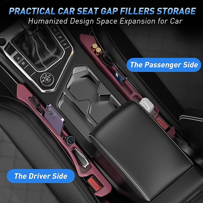 Car Seat Gap Filler 2Pack, Inserts Between Seats Console with Organizer Storage Upgraded Phone Holder Side Seat Gap Fillers Cars Front Seats Fill Plug Car Essentials for Vehicle SUV Truck (Wine Red) | Organizer Storage, Cars Front Seats, Fill Plug, Car...