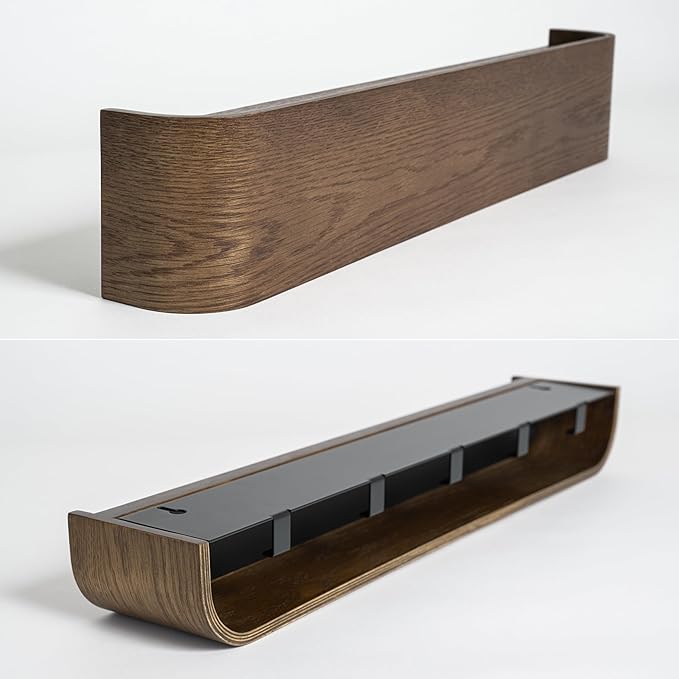 Kazai. Wall-Mounted Coat Rack 'Toke' - Modern Design Coat Rack with Hidden Wall Hooks - Solid Wood Veneer Panel Coat Hanger -
