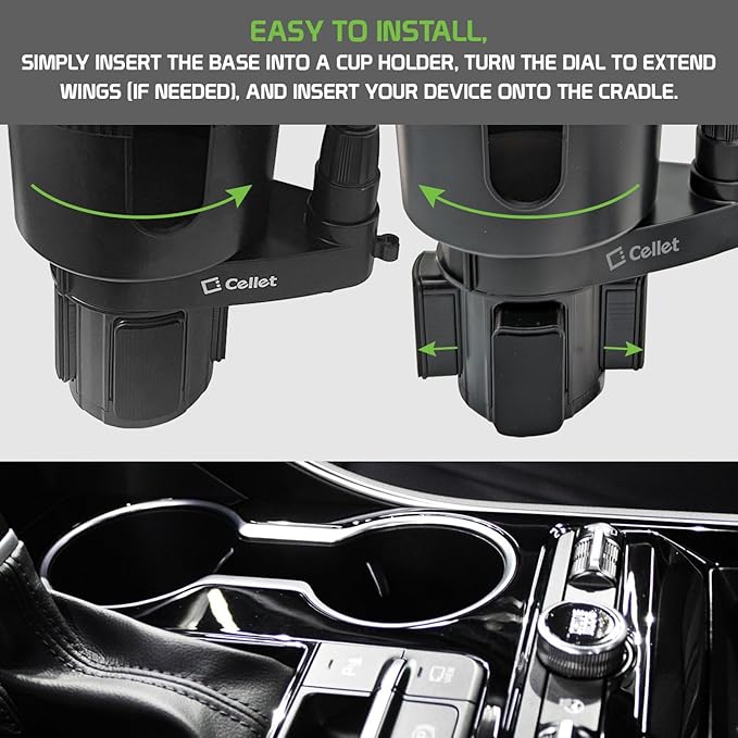 Cellet Car Cup Holder Phone Mount, Phone Holder Mount Cradle Universal Adjustable Compatible for All Smartphones Apple iPhone, Samsung Galaxy Note, LG, Moto Google Pixel (Extra Cup)
